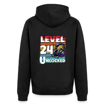 Gaming Birthday Level 24 Unlocked Gamer - Unisex Premium Organic Zip Hoodie - black - Back - Nico (187cm)