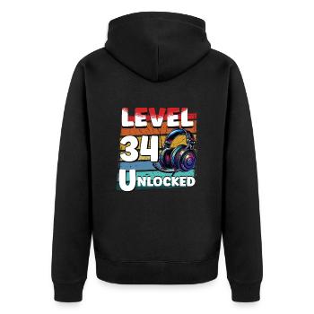 Gaming Anniversaire Niveau 34 Joueur débloqué - Veste à capuche bio Premium Unisexe - noir - Dos - Nico (187cm)
