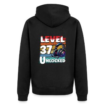 Gaming Birthday Level 37 Unlocked Gamer - Unisex Premium Organic Zip Hoodie - black - Back - Nico (187cm)