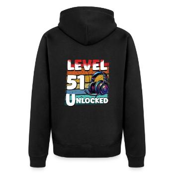 Gaming Birthday Level 51 Unlocked Gamer - Unisex Premium Organic Zip Hoodie - black - Back - Nico (187cm)