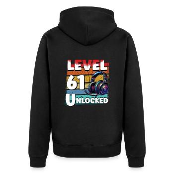 Gaming Birthday Level 61 Unlocked Gamer - Unisex Premium Organic Zip Hoodie - black - Back - Nico (187cm)