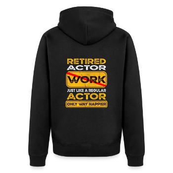 Retirement actor only happier Retired - Unisex Premium Bio Zip Hoodie - Schwarz - Hinten - Nico (187cm)