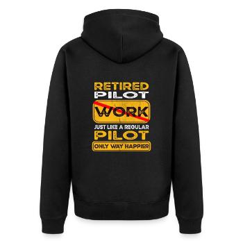 Retirement pilot only happier Retired - Unisex Premium Organic Zip Hoodie - black - Back - Nico (187cm)