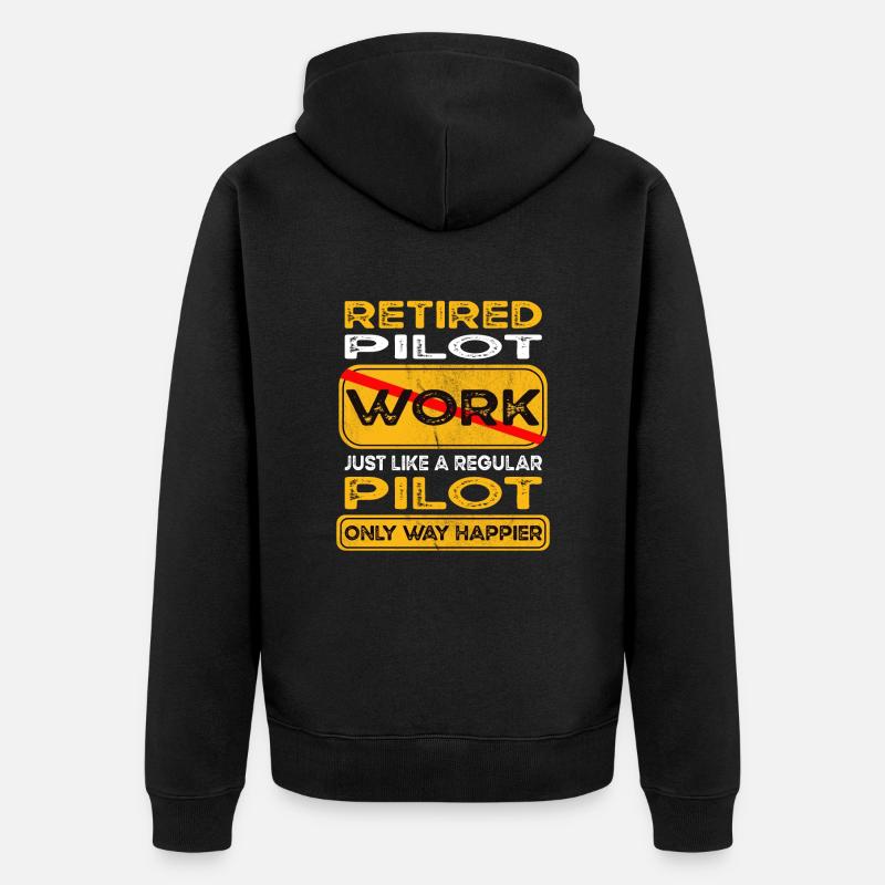 Retirement pilot only happier Retired - Unisex Premium Bio Zip Hoodie - Schwarz
