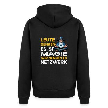 People Thinking Magic Network Network Engineer EDP - Unisex Premium Organic Zip Hoodie - black - Back - Nico (187cm)