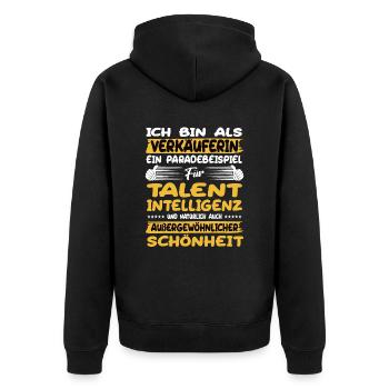 saleswoman a prime example of talent - Unisex Premium Organic Zip Hoodie - black - Back - Nico (187cm)