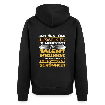 Tischtennisspieler ein Paradebeispiel Tischtennis - Unisex Premium Bio Zip Hoodie - Schwarz - Hinten - Nico (187cm)