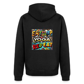 Eat sleep Yoga repeat - Unisex Premium Organic Zip Hoodie - black - Back - Nico (187cm)