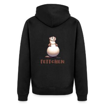 Frettchen - Fettchen mit dicken Bauch Lustig - Unisex Premium Bio Zip Hoodie - Schwarz - Hinten - Nico (187cm)