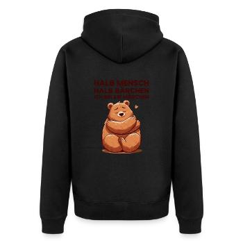 Ich weiß die Stimmen sind nicht echt aber - Unisex Premium Bio Zip Hoodie - Schwarz - Hinten - Nico (187cm)