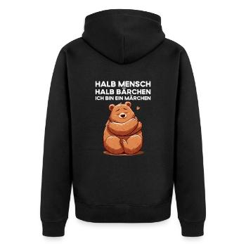 Halb Mensch Halb Bärchen Ich bin ein Märchen - Unisex Premium Bio Zip Hoodie - Schwarz - Hinten - Nico (187cm)