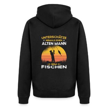 Ne sous-estimez jamais la pêche du vieil homme - Veste à capuche bio Premium Unisexe - noir - Dos - Nico (187cm)