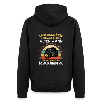 Never underestimate old man with a camera - Unisex Premium Organic Zip Hoodie - black - Back - Nico (187cm)