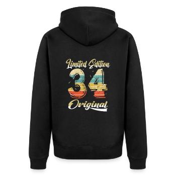 90 Anniversaire Vintage 1934 Edition Limitée - Veste à capuche bio Premium Unisexe - noir - Dos - Nico (187cm)