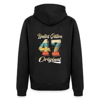 77 Years Birthday Vintage 1947 Limited Edition - Unisex Premium Organic Zip Hoodie - black - Back - Nico (187cm)