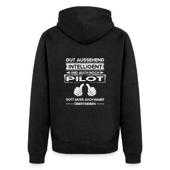 Pilot Gut Aussehend Intelligent - Unisex Premium Bio Zip Hoodie - Schwarz - Hinten - Nico (187cm)
