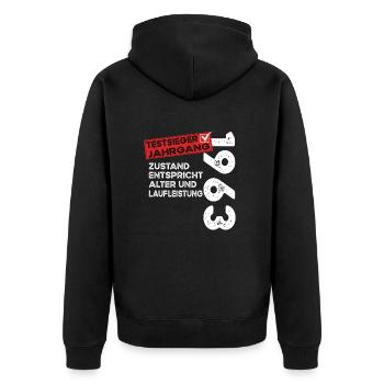 61 Jahre Geburtstag Testsieger Jahrgang 1963 - Unisex Premium Bio Zip Hoodie - Schwarz - Hinten - Nico (187cm)