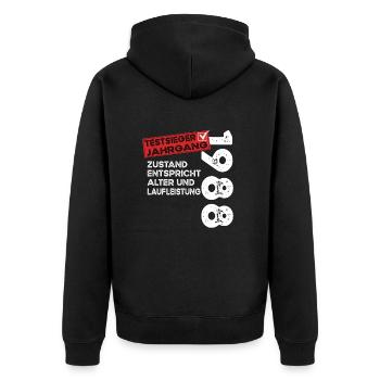 Vainqueur du test d’anniversaire de 36 ans Vintage 1988 - Veste à capuche bio Premium Unisexe - noir - Dos - Nico (187cm)