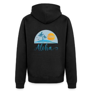 Aloha Surfen Hawai Surfer Strand Palme Sonne - Unisex Premium Bio Zip Hoodie - Schwarz - Hinten - Nico (187cm)