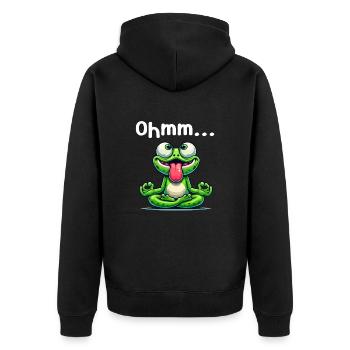 Ohmmm lustiges Yoga Meditation Sport - Unisex Premium Bio Zip Hoodie - Schwarz - Hinten - Nico (187cm)
