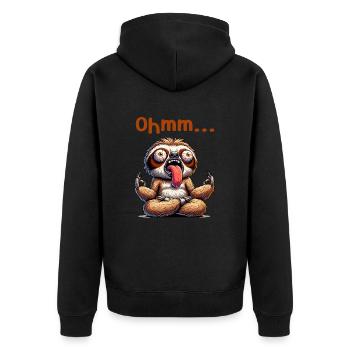 Ohmmm lustiges Yoga Meditation Sport - Unisex Premium Bio Zip Hoodie - Schwarz - Hinten - Nico (187cm)