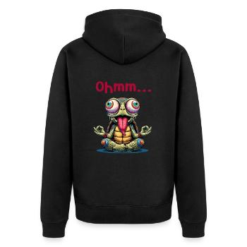 Ohmmm lustiges Yoga Meditation Sport - Unisex Premium Bio Zip Hoodie - Schwarz - Hinten - Nico (187cm)