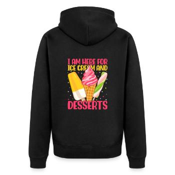 I Am Here For Ice Cream Gelato Dessert Popsicle - Unisex Premium Bio Zip Hoodie - Schwarz - Hinten - Nico (187cm)