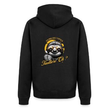 Ich mag halt einfach Faultiere - Unisex Premium Bio Zip Hoodie - Schwarz - Hinten - Nico (187cm)