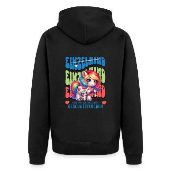 Einzelkind Ich werde eine stolze Schwester - Unisex Premium Bio Zip Hoodie - Schwarz - Hinten - Nico (187cm)