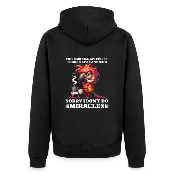 Morning grouch coffee funny saying parrot - Unisex Premium Organic Zip Hoodie - black - Back - Nico (187cm)