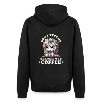 Morning grouch coffee anti early riser unicorn - Unisex Premium Organic Zip Hoodie - black - Back - Nico (187cm)