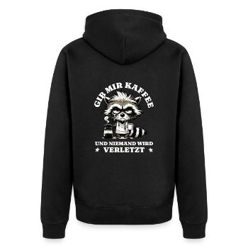 Morning grouch Give me coffee funny raccoon - Unisex Premium Organic Zip Hoodie - black - Back - Nico (187cm)