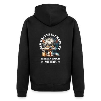 Morgenmuffel Kaffee ist kaputt lustiges Hunde - Unisex Premium Bio Zip Hoodie - Schwarz - Hinten - Nico (187cm)