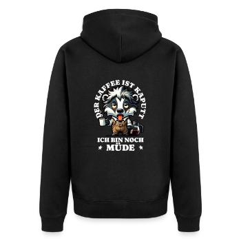 Morgenmuffel Kaffee ist kaputt lustiges Waschbär - Unisex Premium Bio Zip Hoodie - Schwarz - Hinten - Nico (187cm)