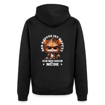 Morgenmuffel Kaffee ist kaputt lustiges Katzen - Unisex Premium Bio Zip Hoodie - Schwarz - Hinten - Nico (187cm)
