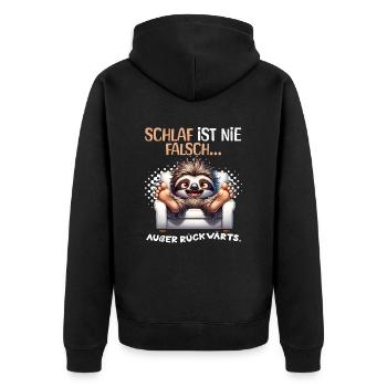 Bin Müde Faul Lustige Schlafanzug Morgenmuffel - Unisex Premium Bio Zip Hoodie - Schwarz - Hinten - Nico (187cm)