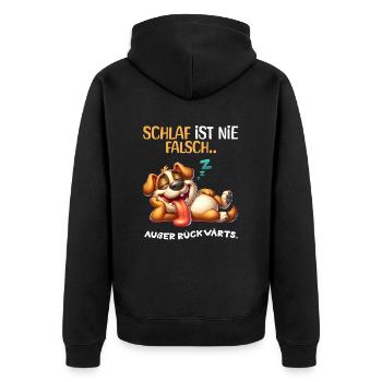 Bin Müde Faul Lustige Schlafanzug Morgenmuffel - Unisex Premium Bio Zip Hoodie - Schwarz - Hinten - Nico (187cm)