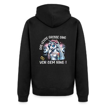 JGA Braut Junggesellinnenabschied Poltern Frauen - Unisex Premium Bio Zip Hoodie - Schwarz - Hinten - Nico (187cm)