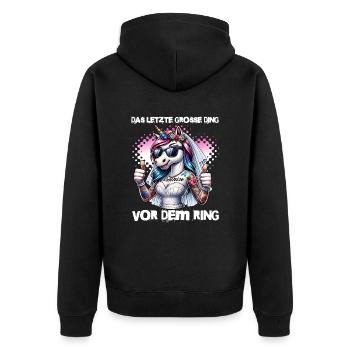 JGA Braut Junggesellinnenabschied Poltern Frauen - Unisex Premium Bio Zip Hoodie - Schwarz - Hinten - Nico (187cm)