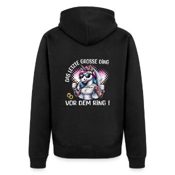 JGA Braut Junggesellinnenabschied Poltern Frauen - Unisex Premium Bio Zip Hoodie - Schwarz - Hinten - Nico (187cm)