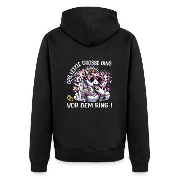 JGA Braut Junggesellinnenabschied Poltern Frauen - Unisex Premium Bio Zip Hoodie - Schwarz - Hinten - Nico (187cm)