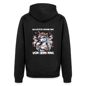 JGA Braut Junggesellinnenabschied Poltern Frauen - Unisex Premium Bio Zip Hoodie - Schwarz - Hinten - Nico (187cm)