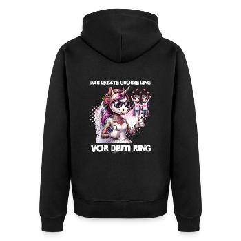 JGA Braut Junggesellinnenabschied Poltern Frauen - Unisex Premium Bio Zip Hoodie - Schwarz - Hinten - Nico (187cm)