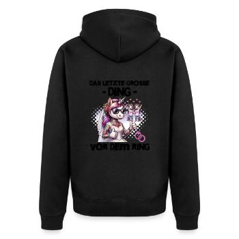 JGA Braut Junggesellinnenabschied Poltern Frauen - Unisex Premium Bio Zip Hoodie - Schwarz - Hinten - Nico (187cm)
