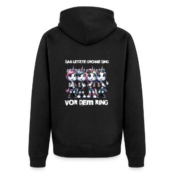 JGA Braut Junggesellinnenabschied Poltern Frauen - Unisex Premium Bio Zip Hoodie - Schwarz - Hinten - Nico (187cm)