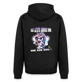 JGA Braut Junggesellinnenabschied Poltern Frauen - Unisex Premium Bio Zip Hoodie - Schwarz - Hinten - Nico (187cm)