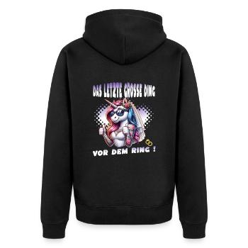 JGA Braut Junggesellinnenabschied Poltern Frauen - Unisex Premium Bio Zip Hoodie - Schwarz - Hinten - Nico (187cm)
