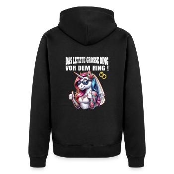 JGA Braut Junggesellinnenabschied Poltern Frauen - Unisex Premium Bio Zip Hoodie - Schwarz - Hinten - Nico (187cm)