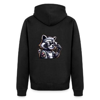 Ich hasse Menschen - Was stimmt denn mit dir nicht - Unisex Premium Bio Zip Hoodie - Schwarz - Hinten - Nico (187cm)