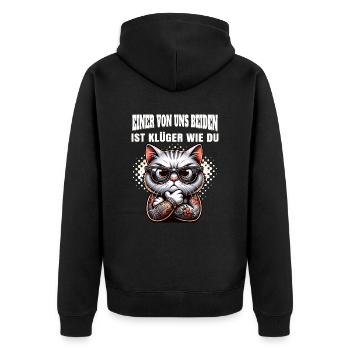 Lustiger Einer von uns beiden ist klüger als du - Unisex Premium Bio Zip Hoodie - Schwarz - Hinten - Nico (187cm)